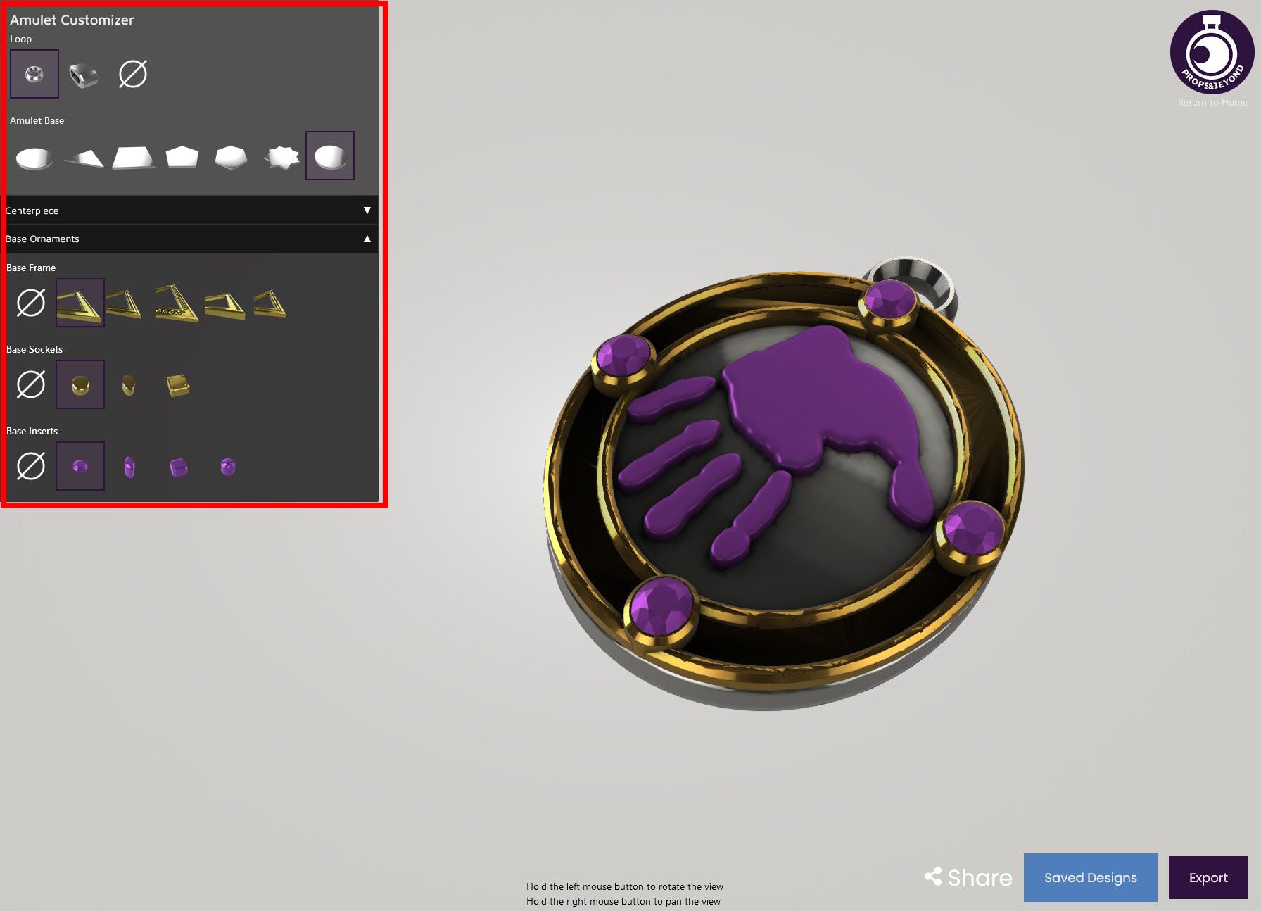 Amulet with hand print made with the Amulet Customizer by Props & Beyond